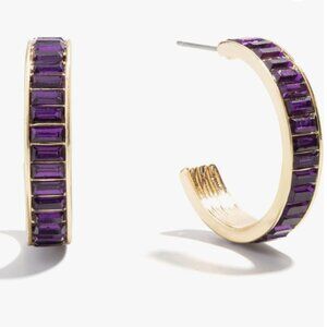 BaubleBar Game Day Dark Purple Hoop Earrings Gold Baguette Stone Hoops